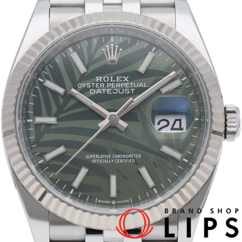 デイトジャスト36 メンズ時計 ジュビリー オリーブグリーン パームモチーフ文字盤