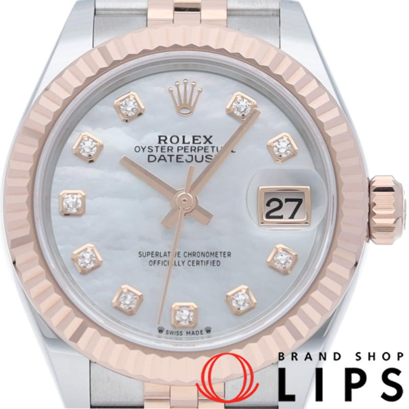 デイトジャスト 28 レディース時計 10Pダイヤ シェル