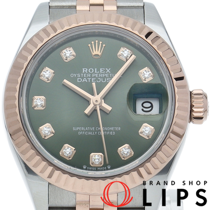デイトジャスト 28 レディース時計 10Pダイヤ ジュビリー オリーブ グリーン