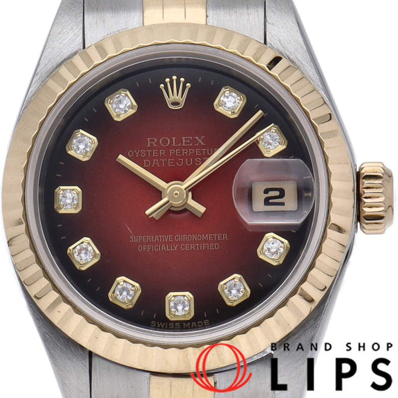 デイトジャスト レディース時計 10Pダイヤ レッドグラデーション
