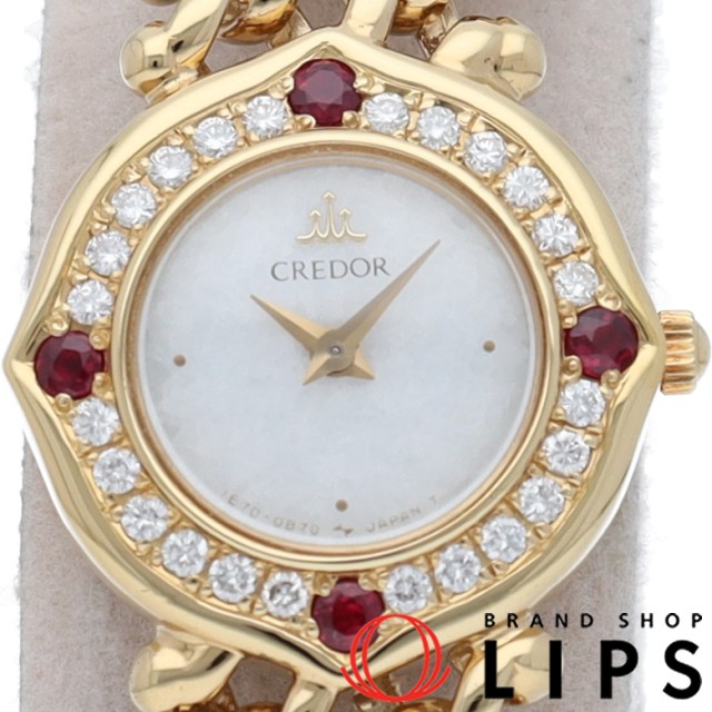 クレドール レディース時計 ルビー ダイヤベゼル 4Pダイヤル シェル