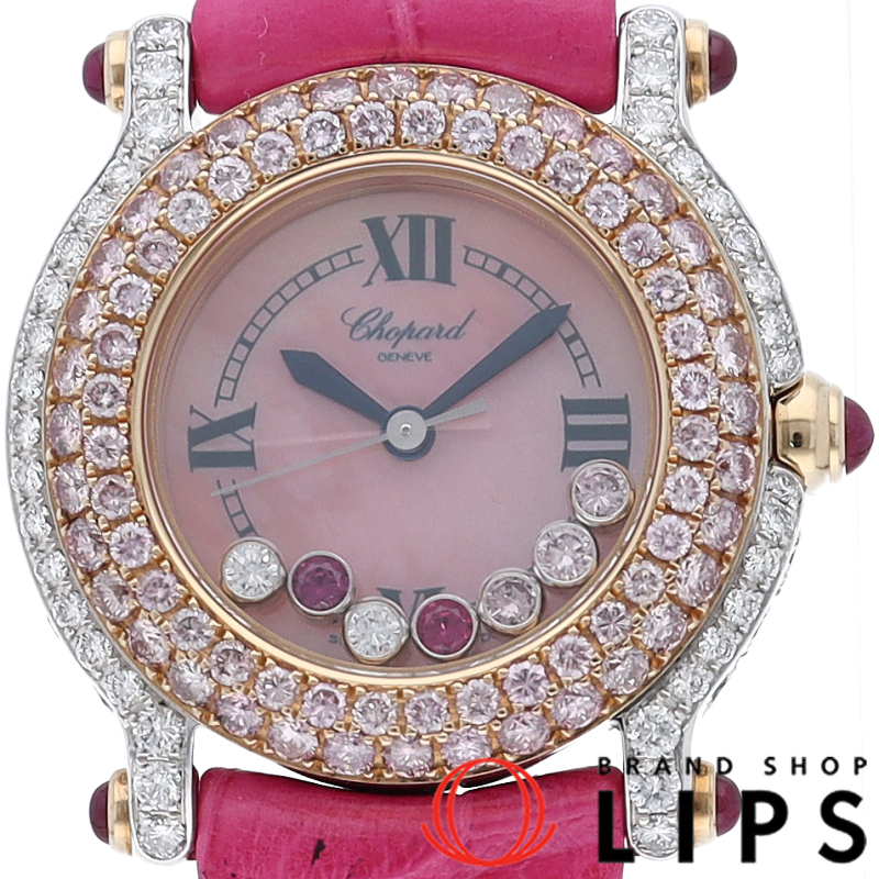 ハッピー スポーツ ウォッチ ピンクダイヤベゼル ラグ・サイドダイヤ