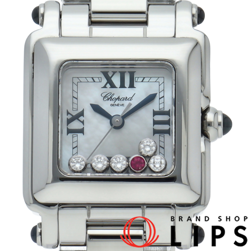 ハッピースポーツ スクエア ミニ ウォッチ シェル 5Pダイヤ 1Pルビー