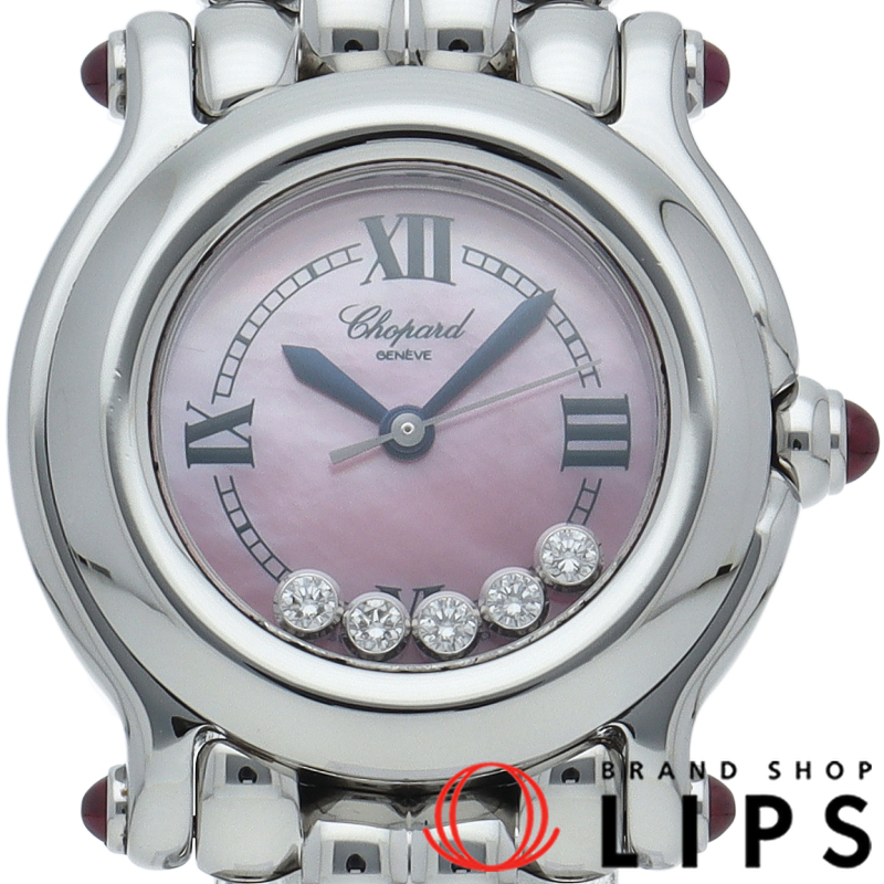 ハッピースポーツ レディース時計 5Pダイヤ ピンクシェル