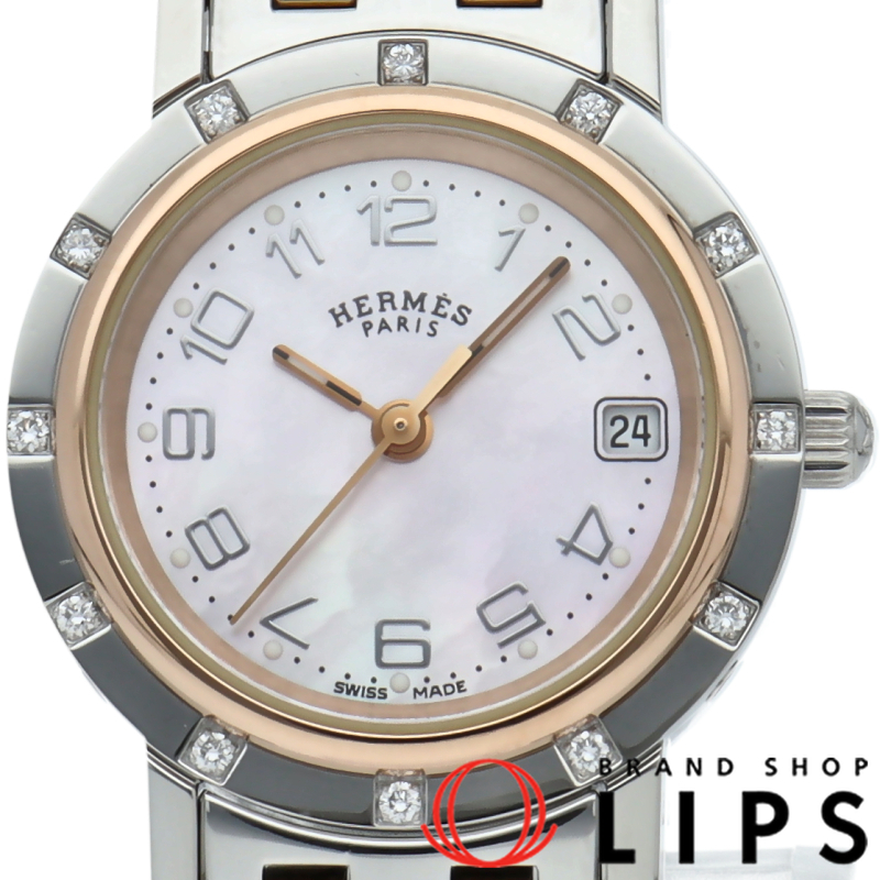 クリッパーナクレ レディース時計 12Pダイヤベゼル シェル