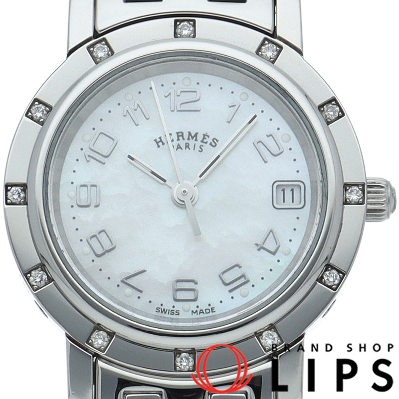 クリッパーナクレ レディース時計 12Pダイヤベゼル シェル