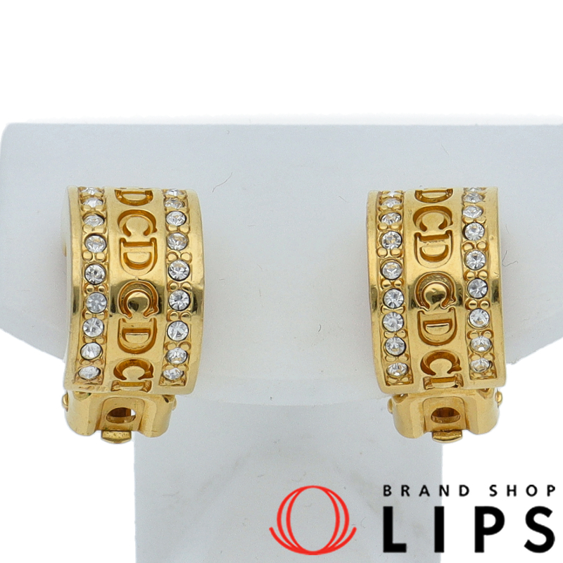 ラインストーン ロゴイヤリング