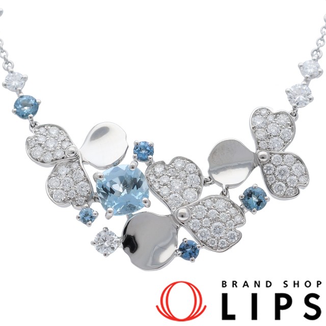 ペーパーフラワークラスターダイヤアクアマリンネックレス