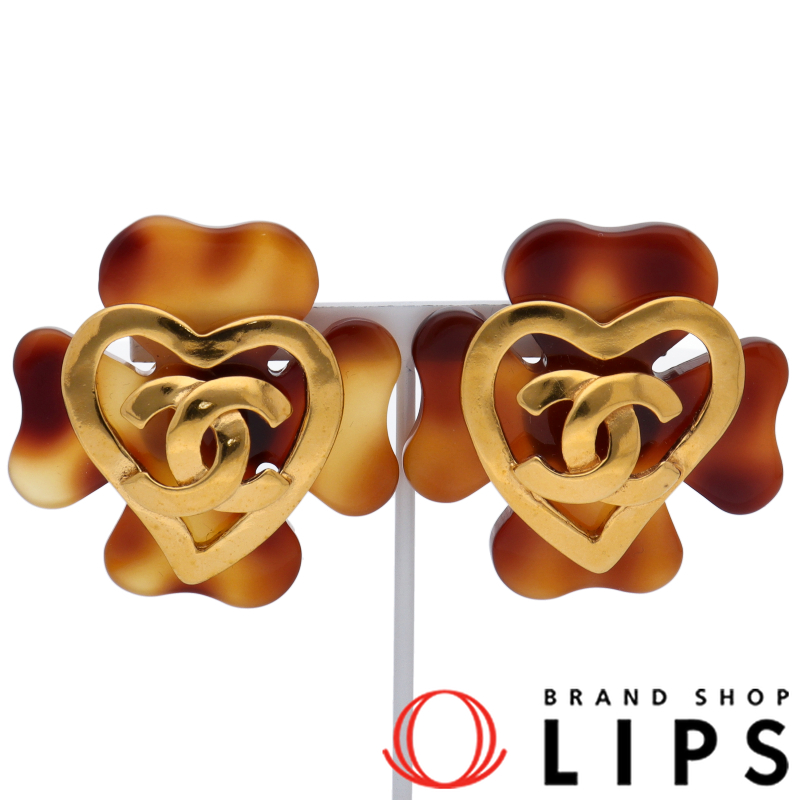 べっ甲柄 クローバー ハート イヤリング