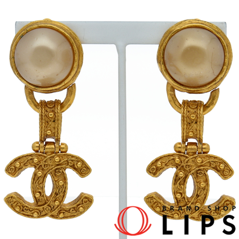 ココマーク ロゴ フェイクパール イヤリング