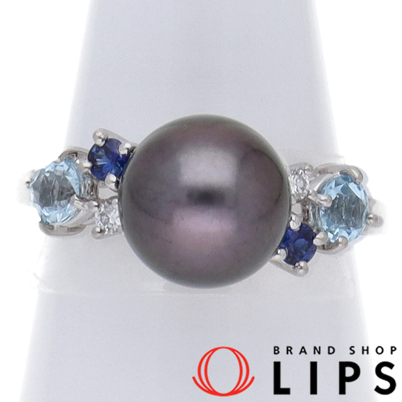 パールダイヤサファイヤアクアマリンリング