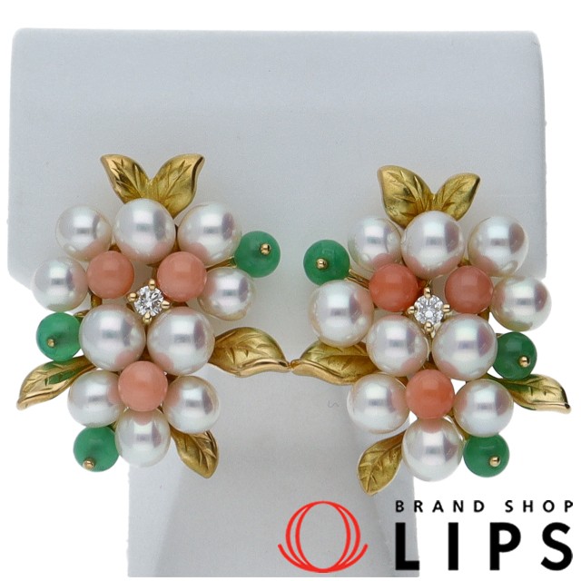 パールダイヤサンゴクリソプレーズイヤリング